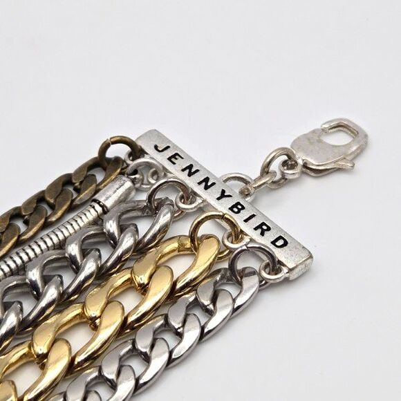 Jenny Bird Austin 5-Strand‎ Mixed Metal Chain Bracelet Silver Gold Brass Tone - Picture 2 of 4